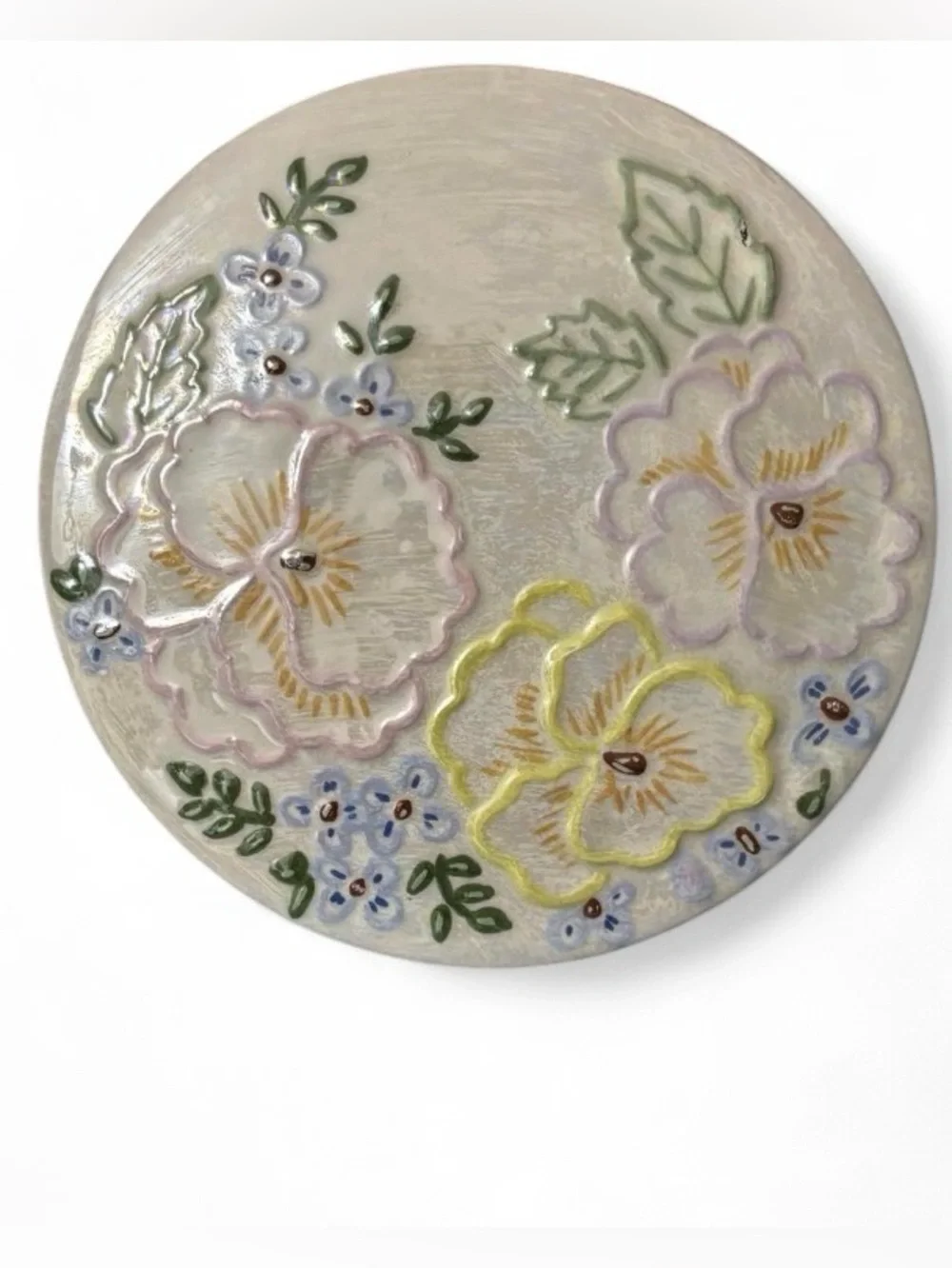 vintage iridescent lusterware ceramic trinket box featuring a floral lid